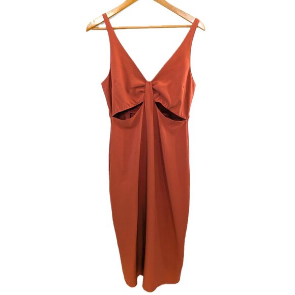 Abercrombie & Fitch | Silm Cutout Midi Dress Rust Orange Red	| Size Medium - Picture 3 of 12